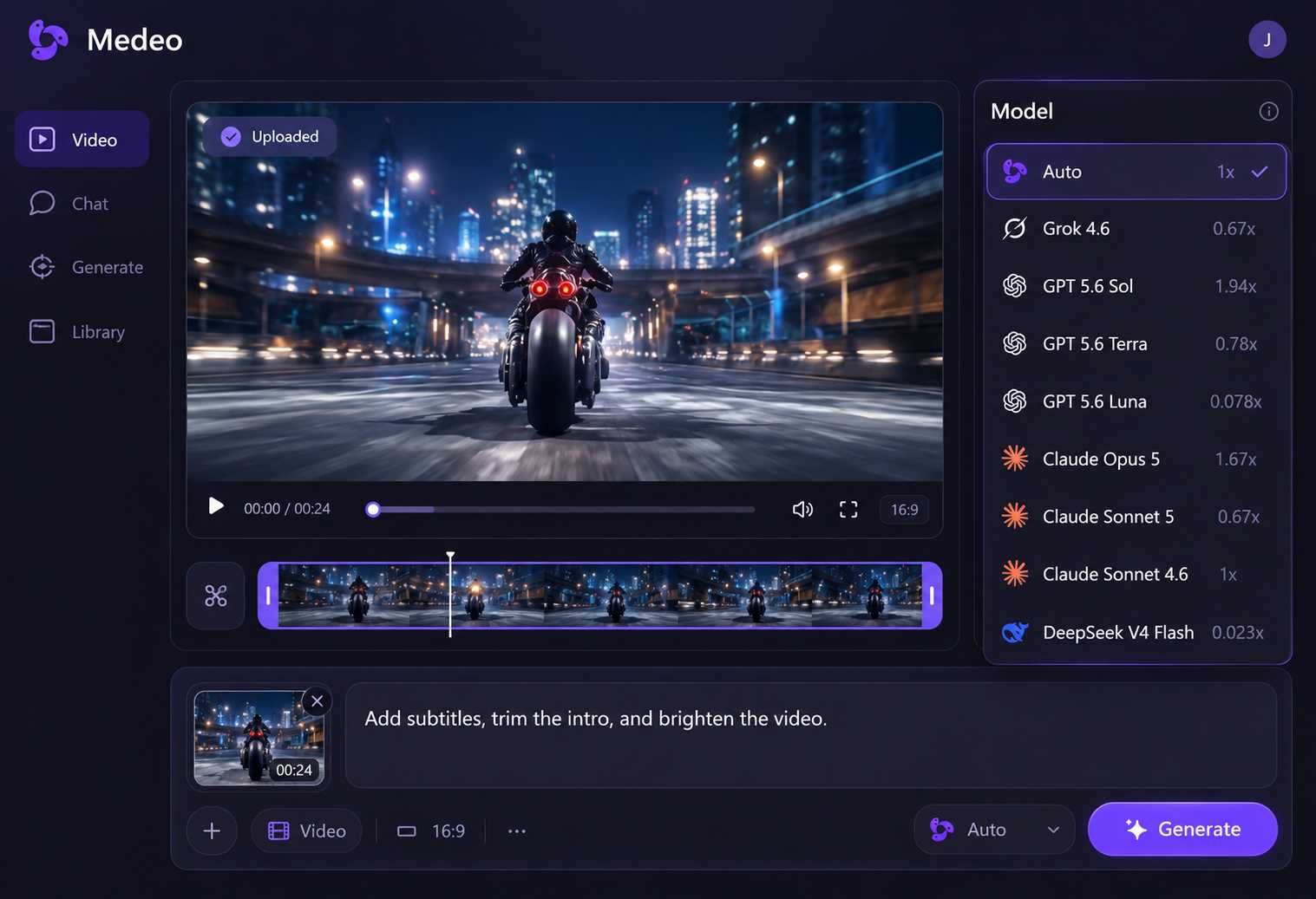 Medeo AI video editor homepage