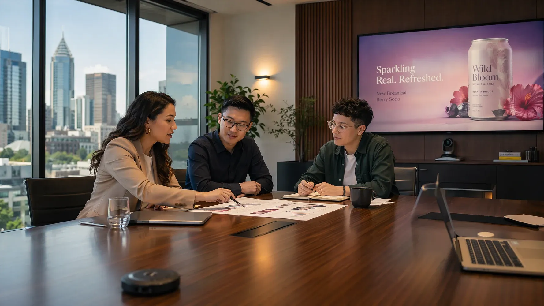 marketing team meeting in a sleek