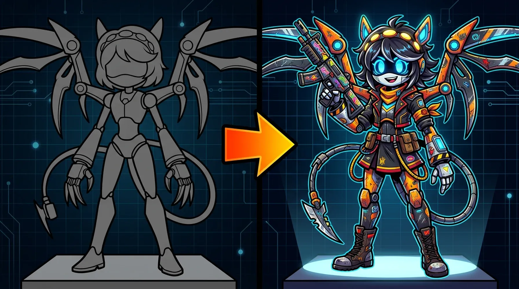 LED Eye Color, Wings, Tails, and Weapons